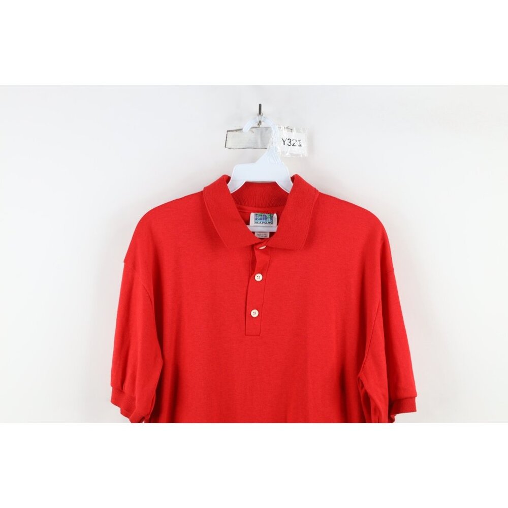 Vtg 80s 90s Streetwear Mens Medium Blank Knit Collared Golf Polo Shirt Red USA - Picture 2 of 15